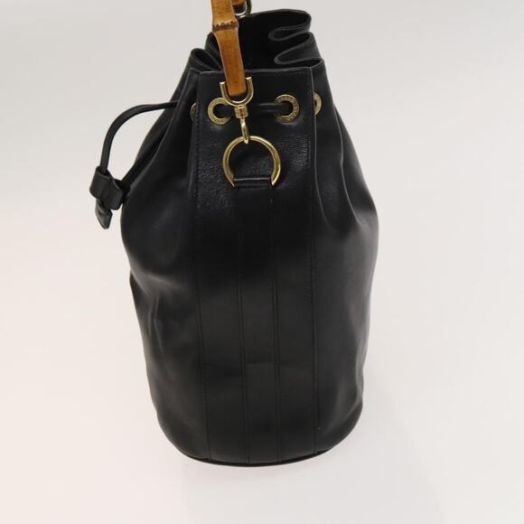 GUCCI Bamboo Hand Bag Leather Black Gold 001 2855 1657 0 - Picture 4 of 16
